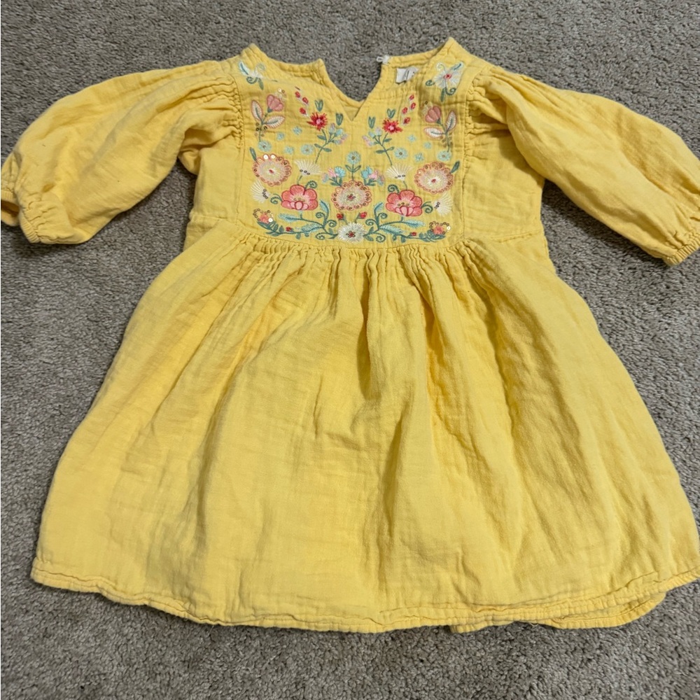 Peek aren’t you curious yellow Embroidered Kids Dress